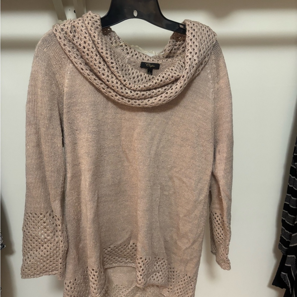 Cupio Cream Cowl Neck Sweater with Textured Knit